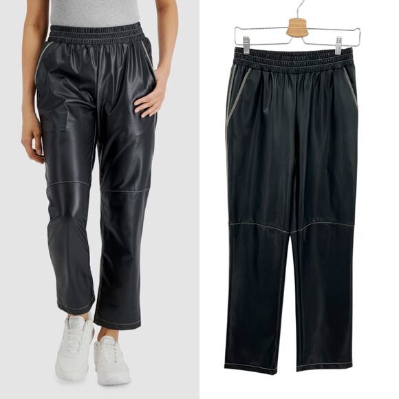 Lna Faux-Leather Pants Contrast-Seam High Rise Pull-On Black Size Small‎ - Picture 1 of 11